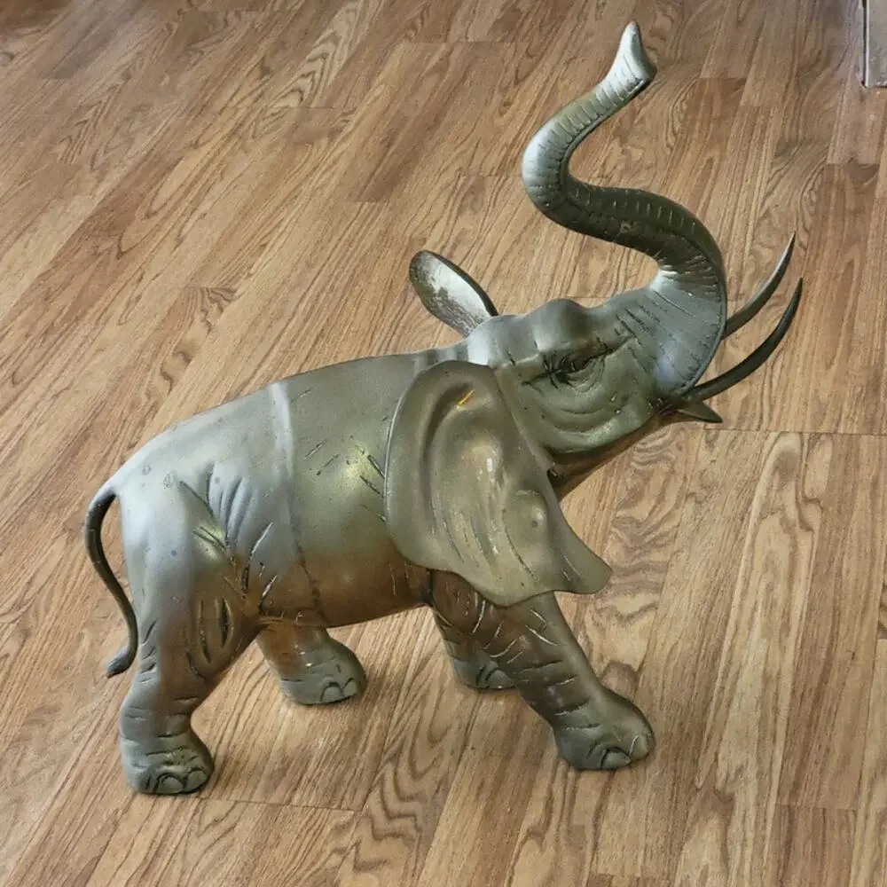 Vintage Brass Elephant Sculpture trunk up Enormous Very Large Heavy Weight 23lb